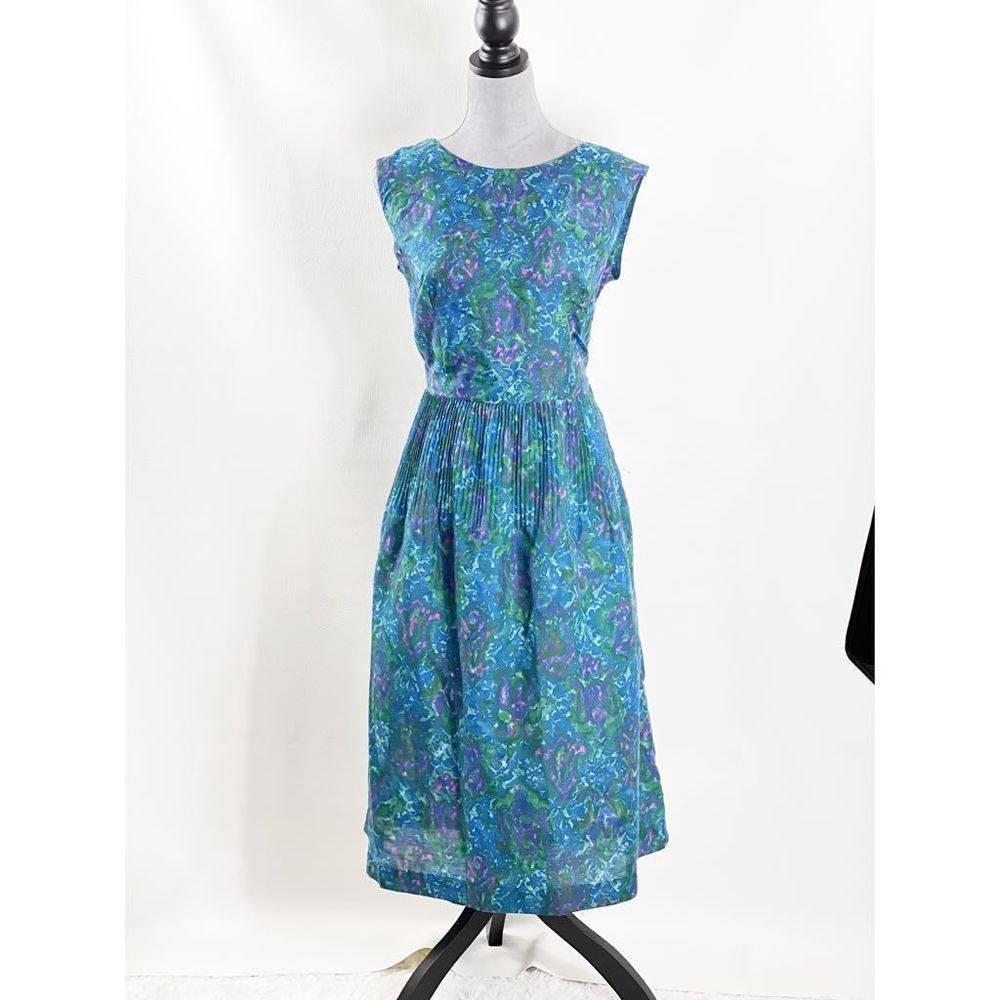 Lane Bryant 50’s Vintage Blue Floral Micro Pleated Dress